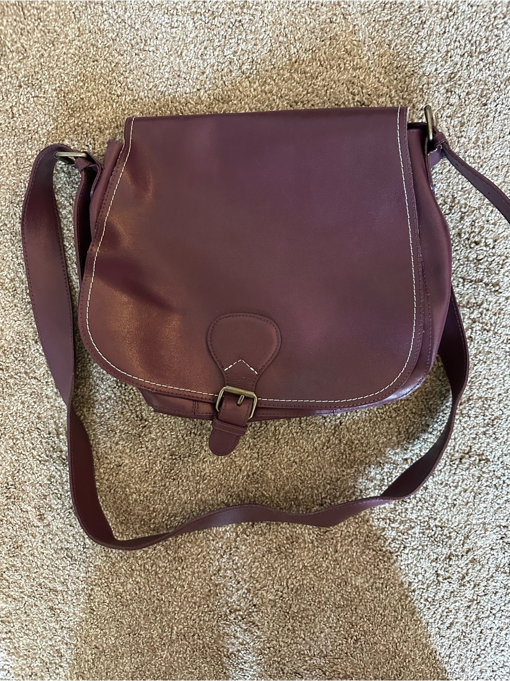 Leather Crossbody Messenger Bag in Plum